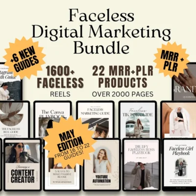 22 Faceless Digital Marketing MRR Products, Faceless Marketing, DFY, Master Resell Rights